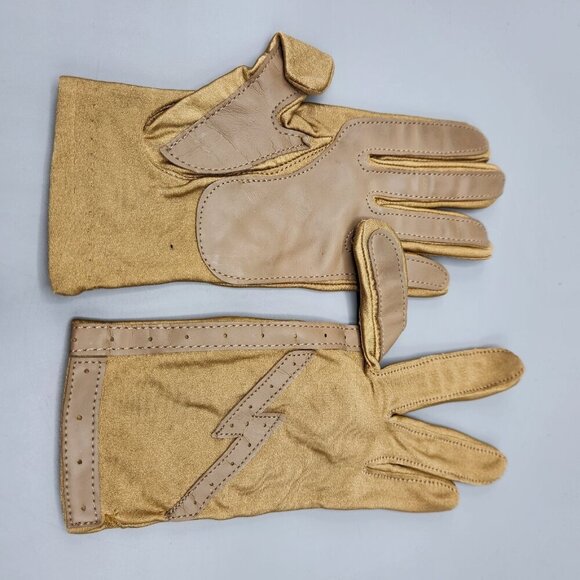 Faux Leather Gloves Black & Yellow Stretchy Lot of 2 Wrist Length Vtg - Picture 6 of 12